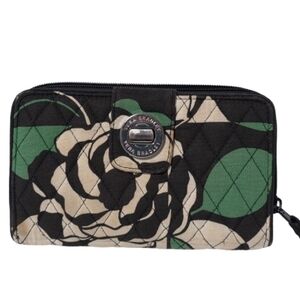 Vera Bradley Turn Lock Wallet Imperial Rose Black and Green Floral Print